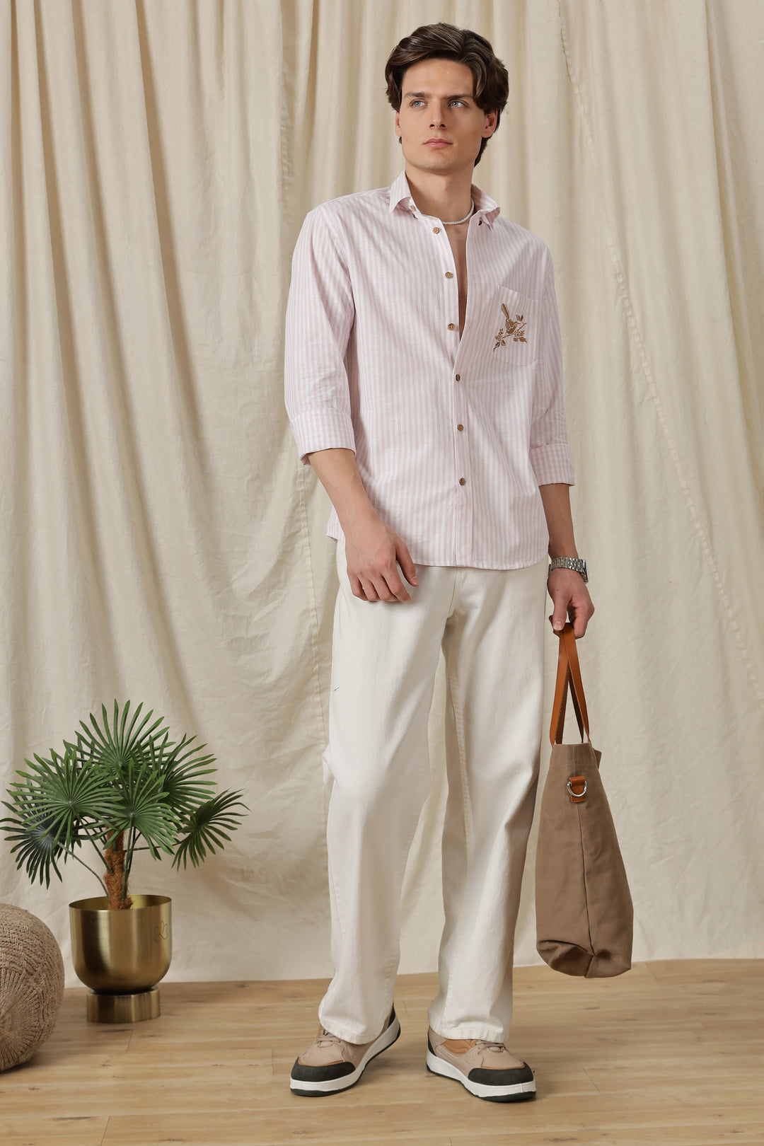 Pink Stripes: Perch Embroidery Shirt