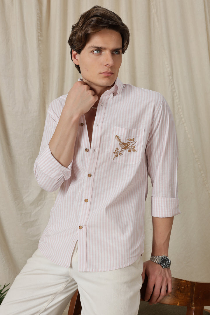 Pink Stripes: Perch Embroidery Shirt