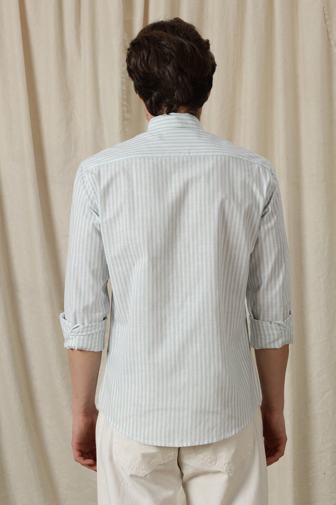 Pink Tulips: Embroidery Blue Stripes Shirt