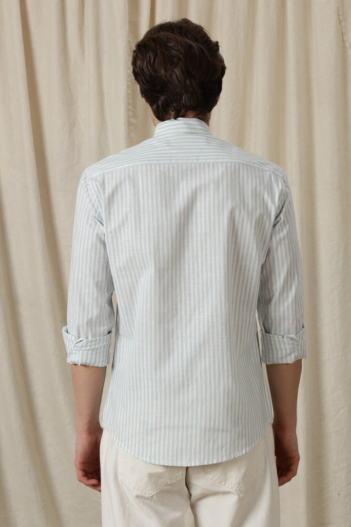 Pink Tulips: Embroidery Blue Stripes Shirt