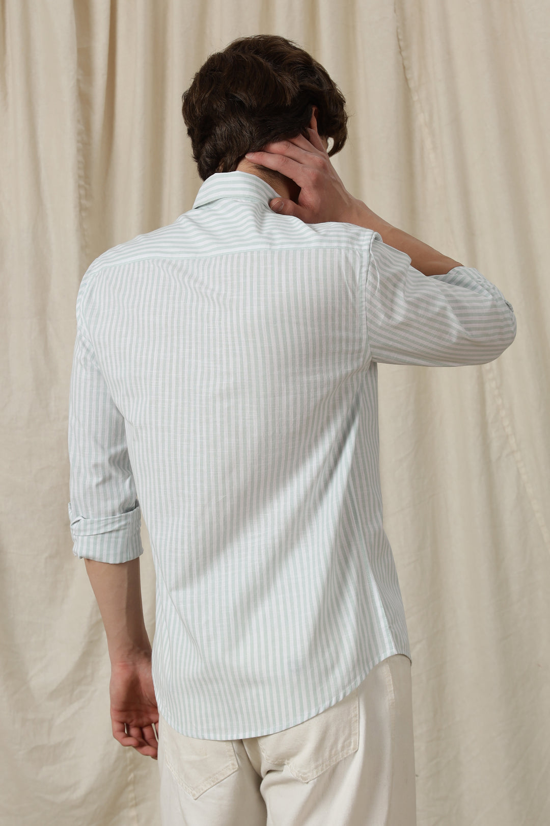 Pink Tulips: Embroidery Blue Stripes Shirt