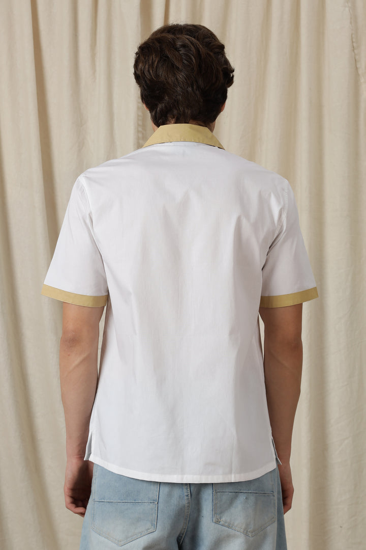 Access Denied: White Embroidery Cotton Cuban Shirt