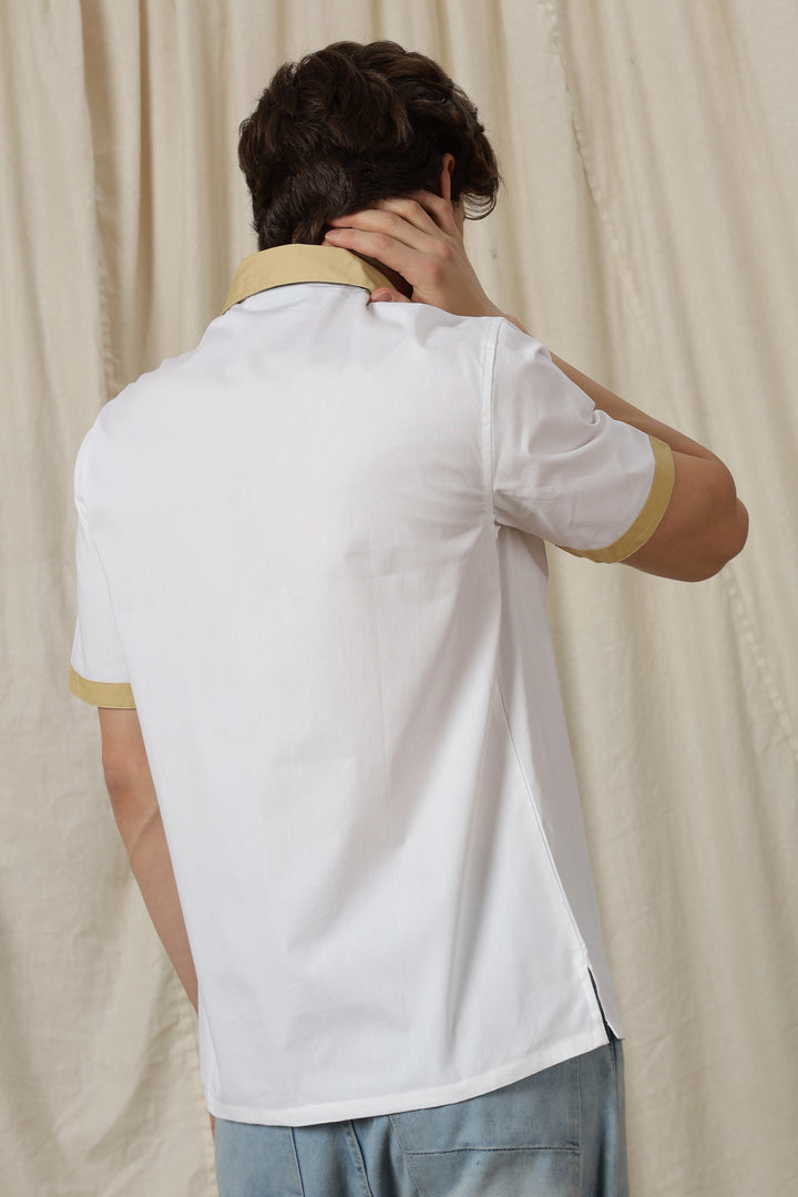 Access Denied: White Embroidery Cotton Cuban Shirt