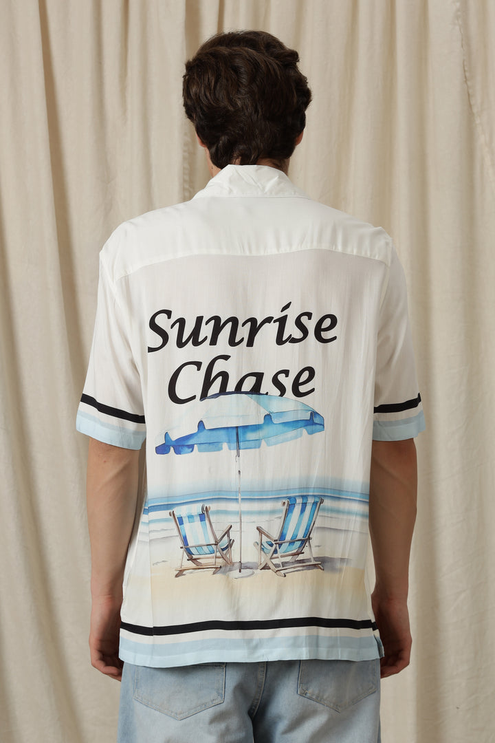 Sunrise Chase: White Oversized T-shirt