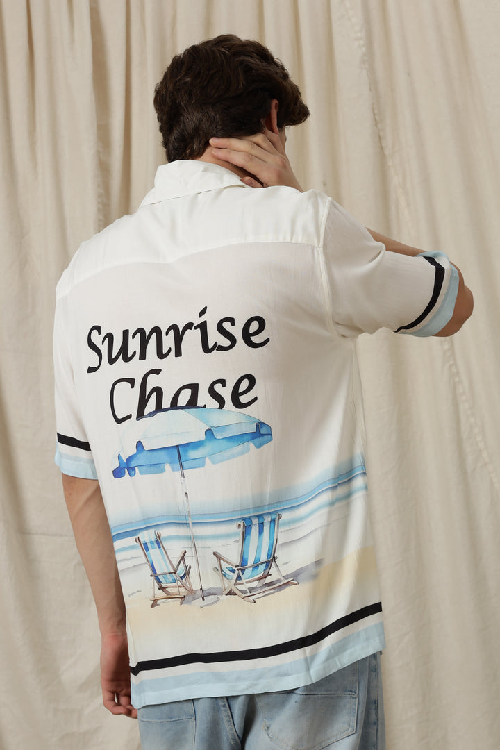 Sunrise Chase: White Oversized T-shirt