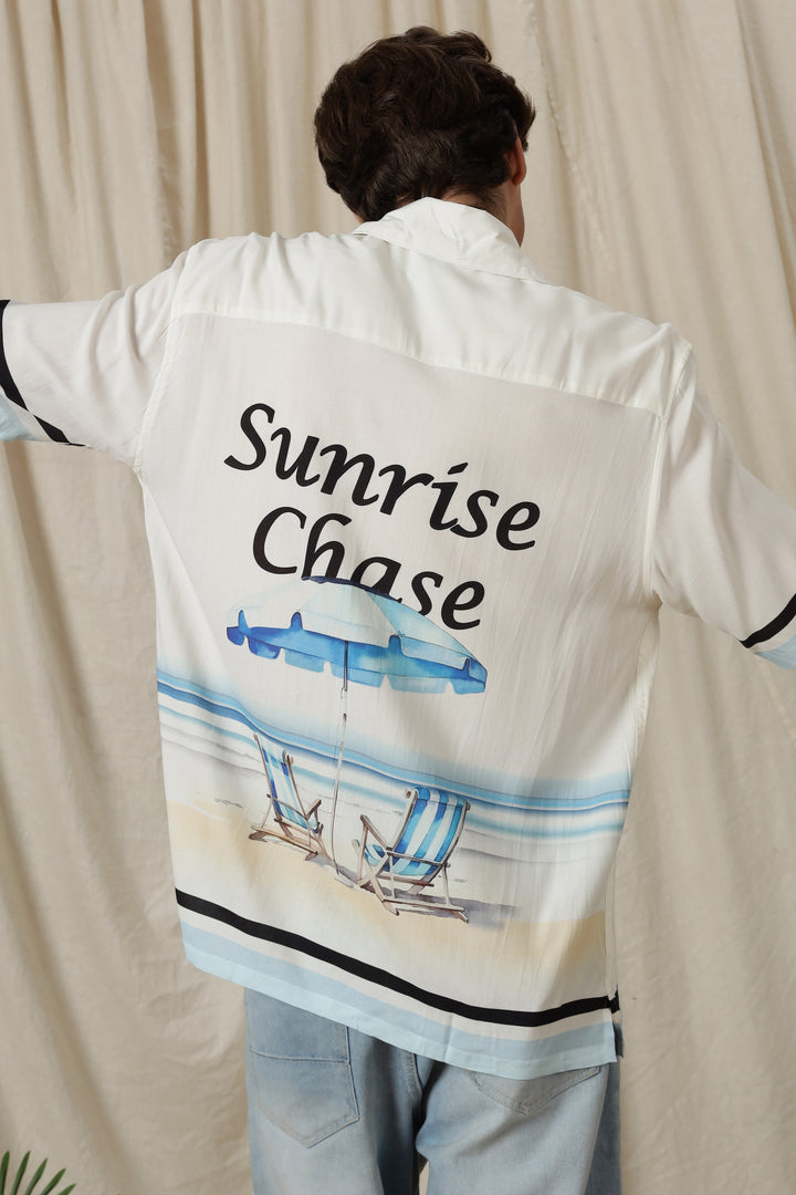 Sunrise Chase: White Oversized T-shirt