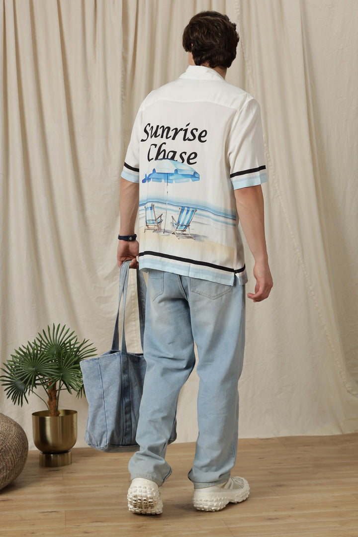 Sunrise Chase: White Oversized T-shirt