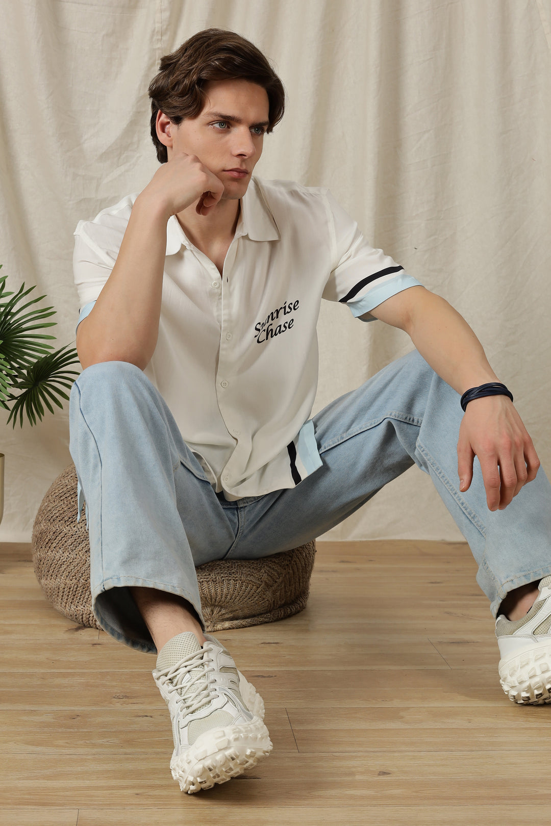 Sunrise Chase: White Oversized T-shirt