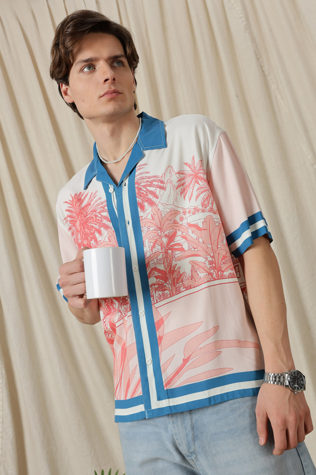 Abstract Forest: Oversized Pink Shirt