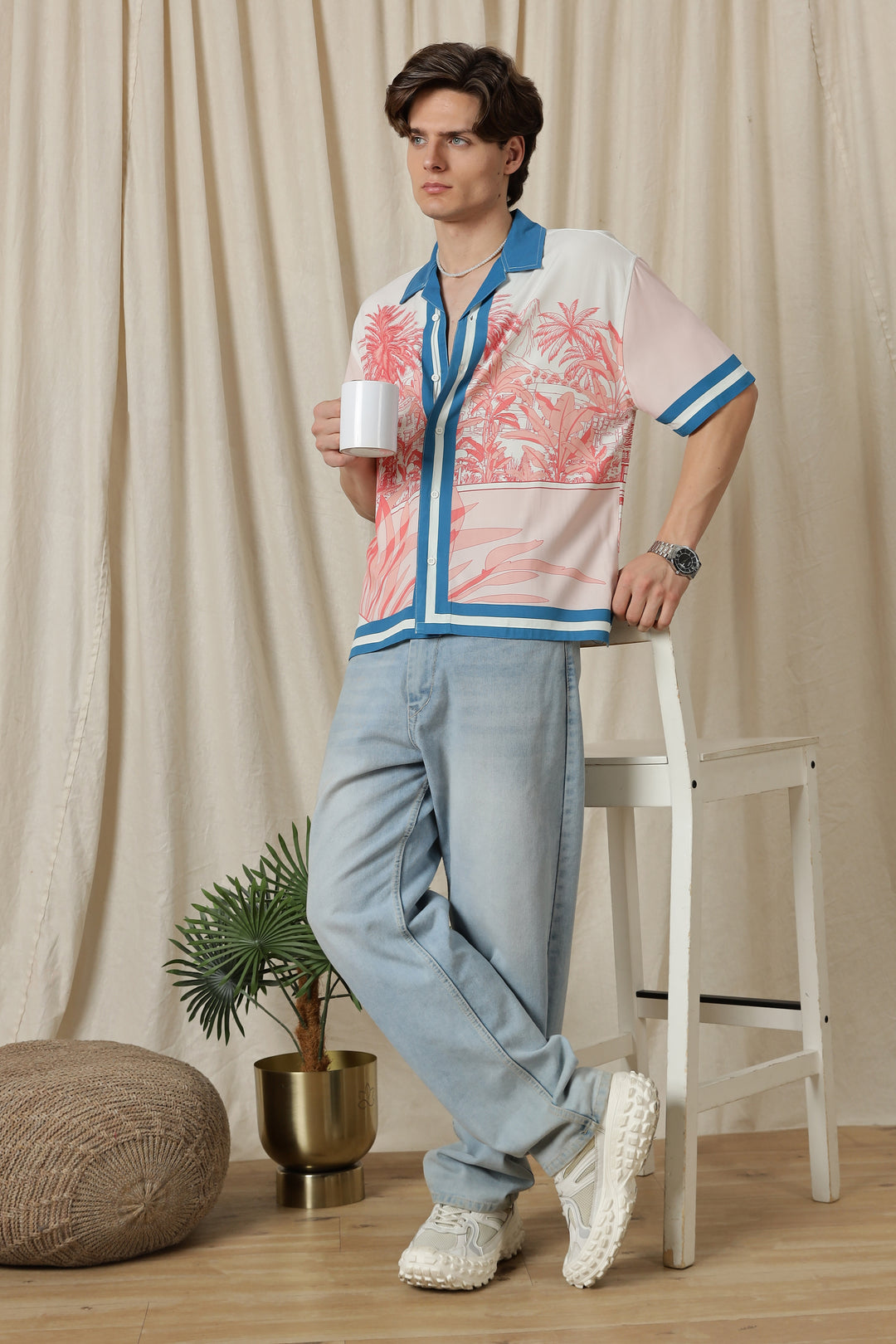 Abstract Forest: Oversized Pink Shirt