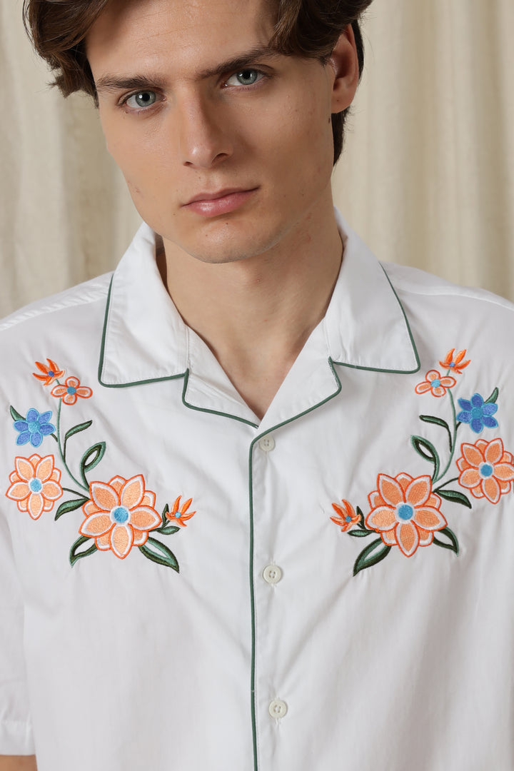 Flower Bouquet: Embroidery White Shirt