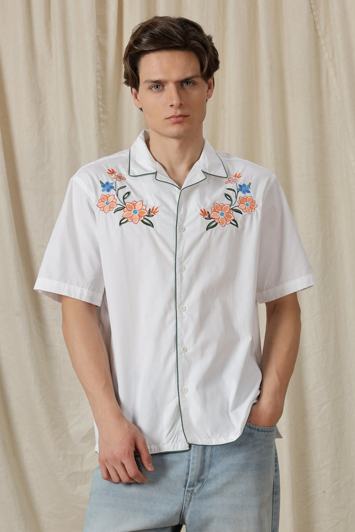 Flower Bouquet: Embroidery White Shirt