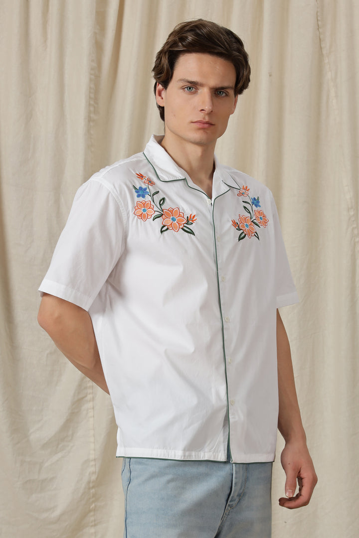 Flower Bouquet: Embroidery White Shirt