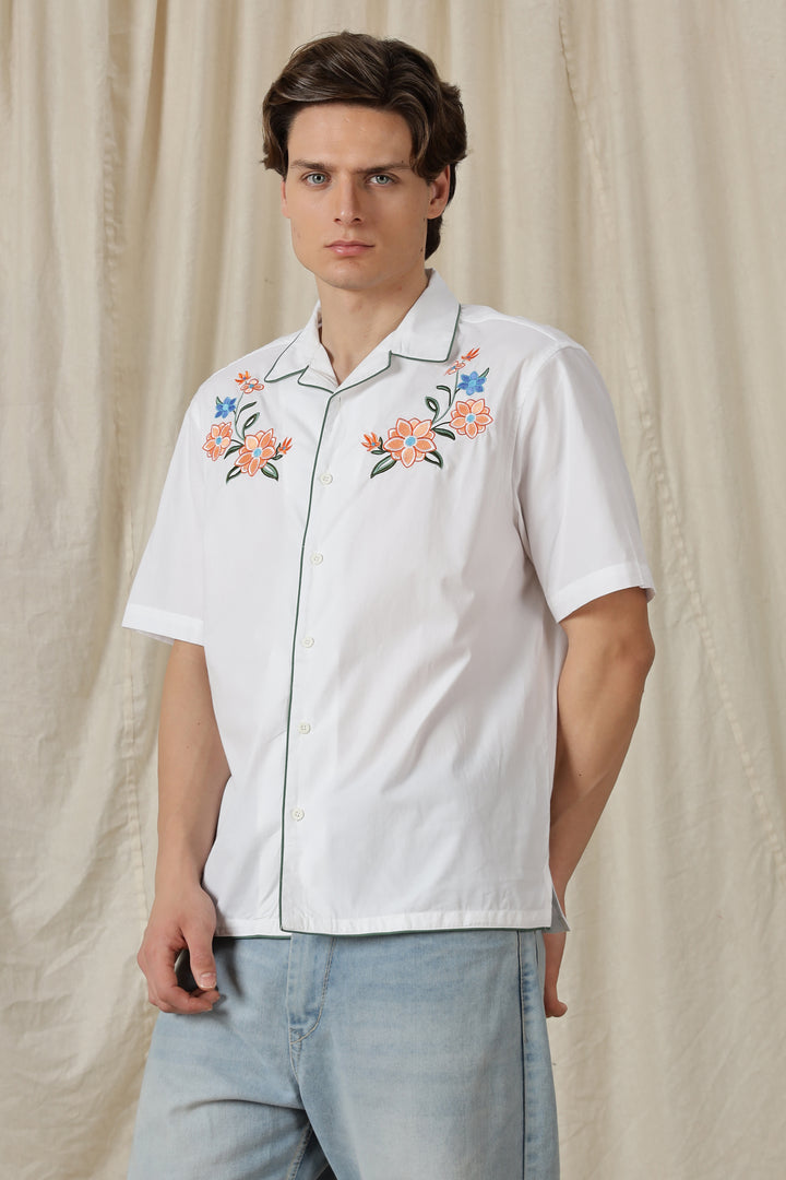Flower Bouquet: Embroidery White Shirt