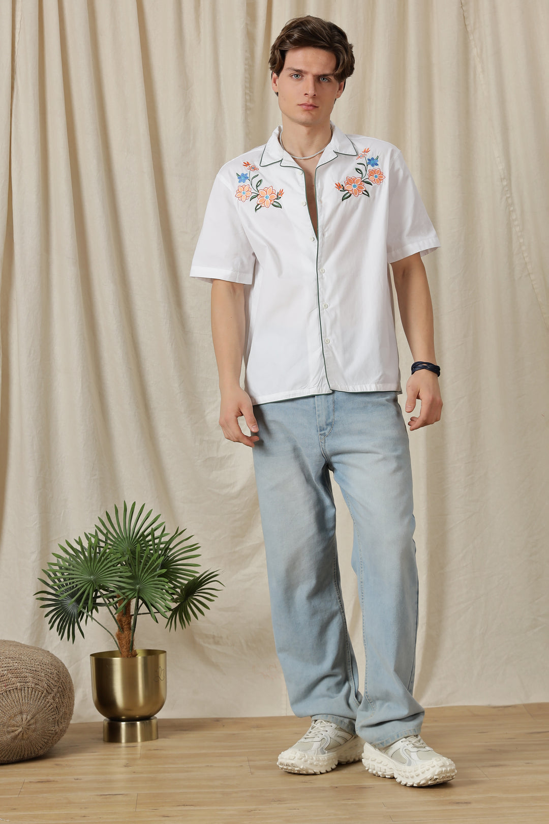 Flower Bouquet: Embroidery White Shirt