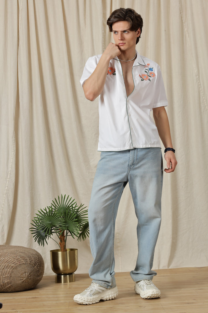 Flower Bouquet: Embroidery White Shirt