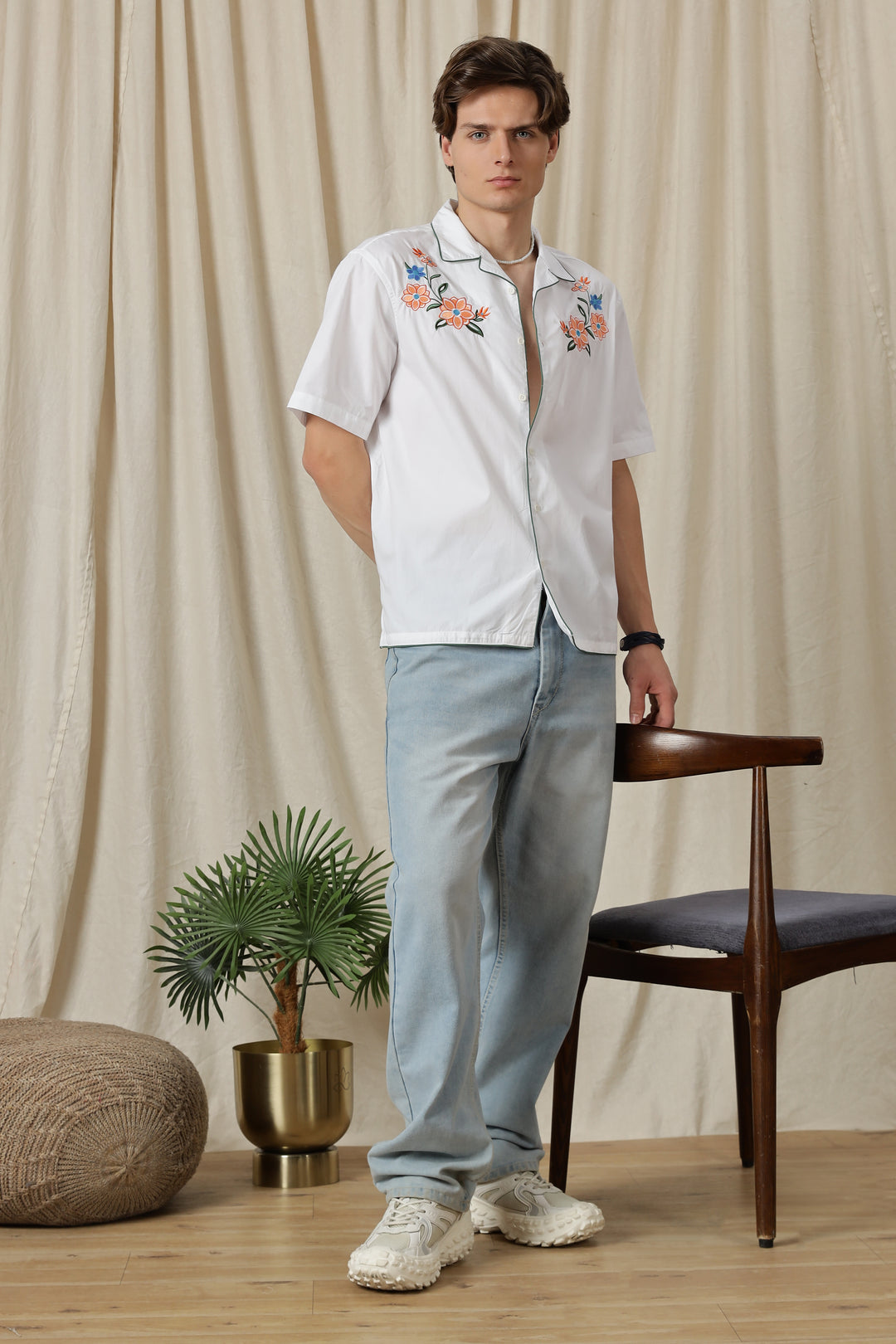 Flower Bouquet: Embroidery White Shirt