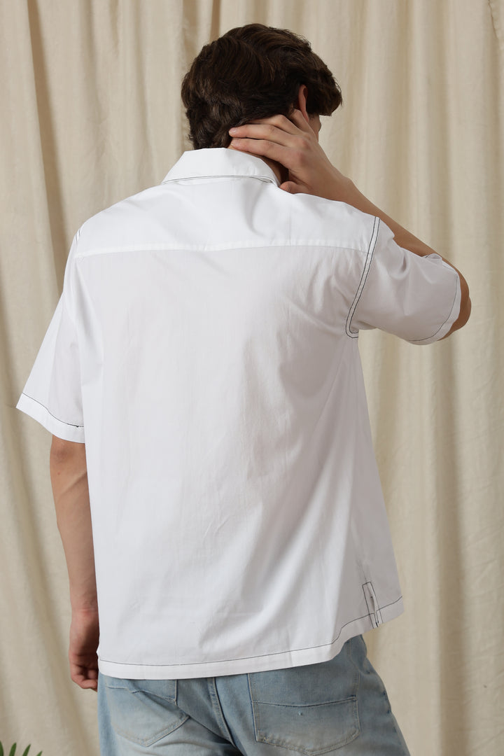 Contrasting Thread: White Oversized Shirt