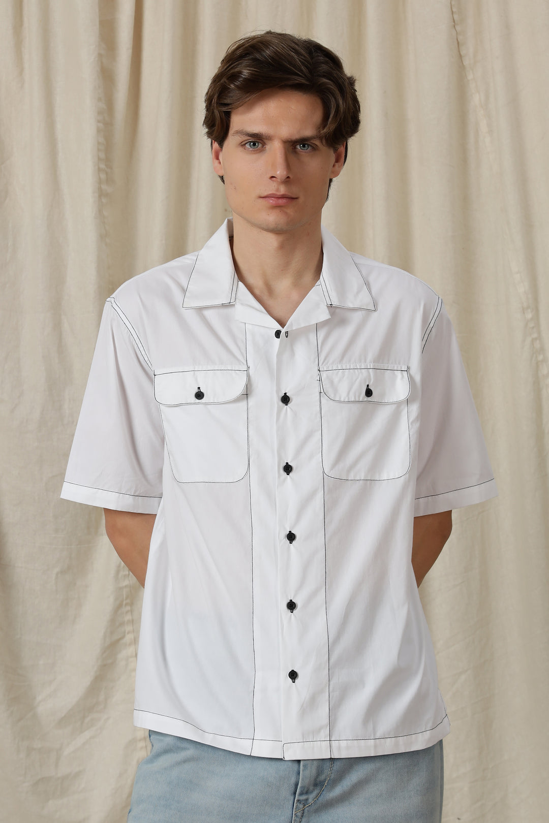 Contrasting Thread: White Oversized Shirt