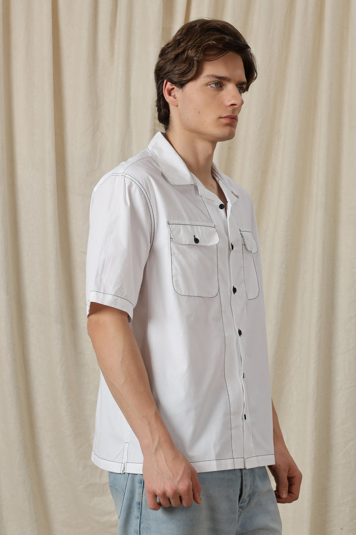 Contrasting Thread: White Oversized Shirt