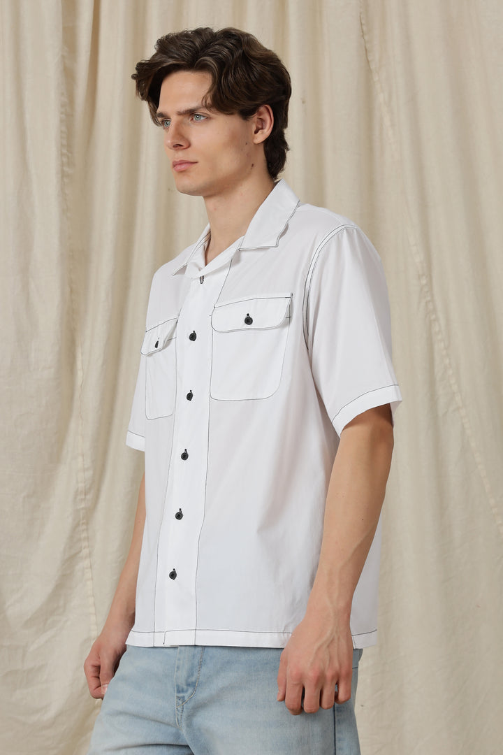 Contrasting Thread: White Oversized Shirt