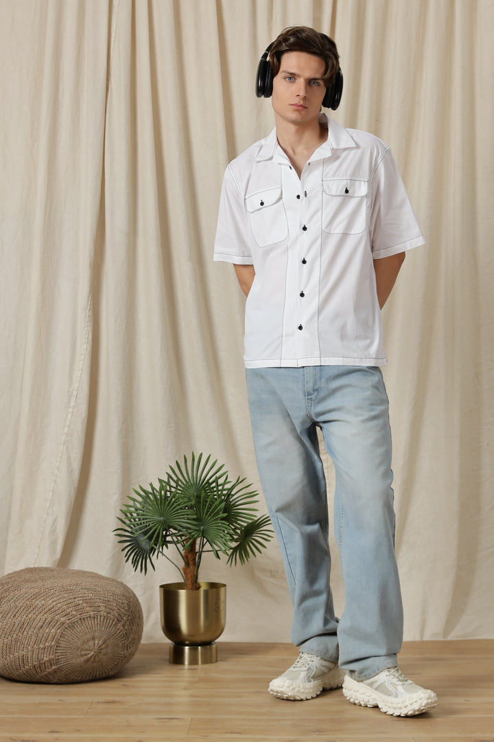 Contrasting Thread: White Oversized Shirt