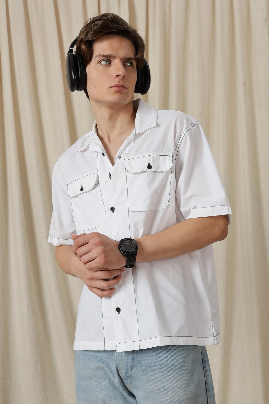 Contrasting Thread: White Oversized Shirt