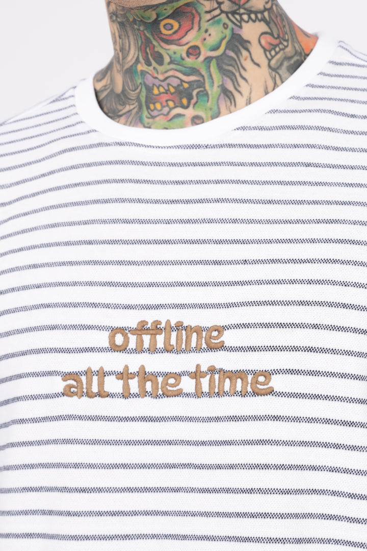 Offline: White Stripes Embroidery Oversized T-shirt