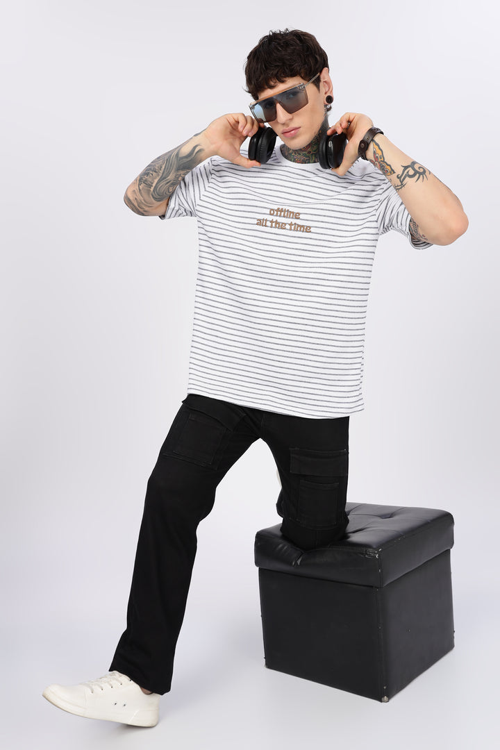 Offline: White Stripes Embroidery Oversized T-shirt