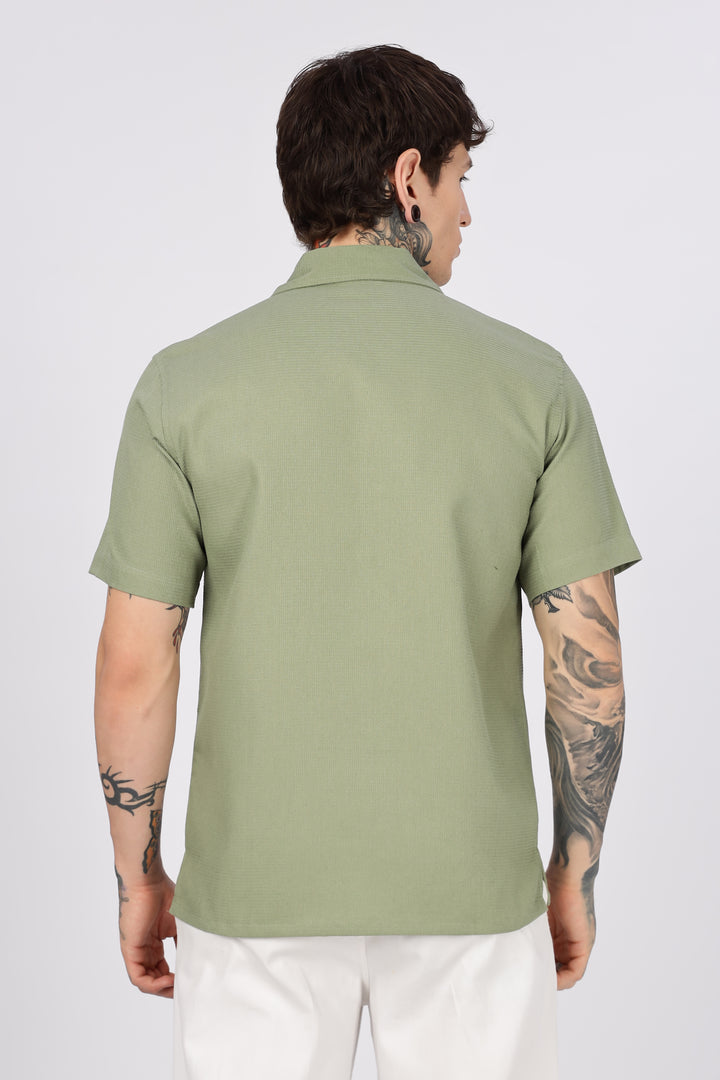 Limited Edition: Embroidery Sage Green Cotton Cuban Shirt