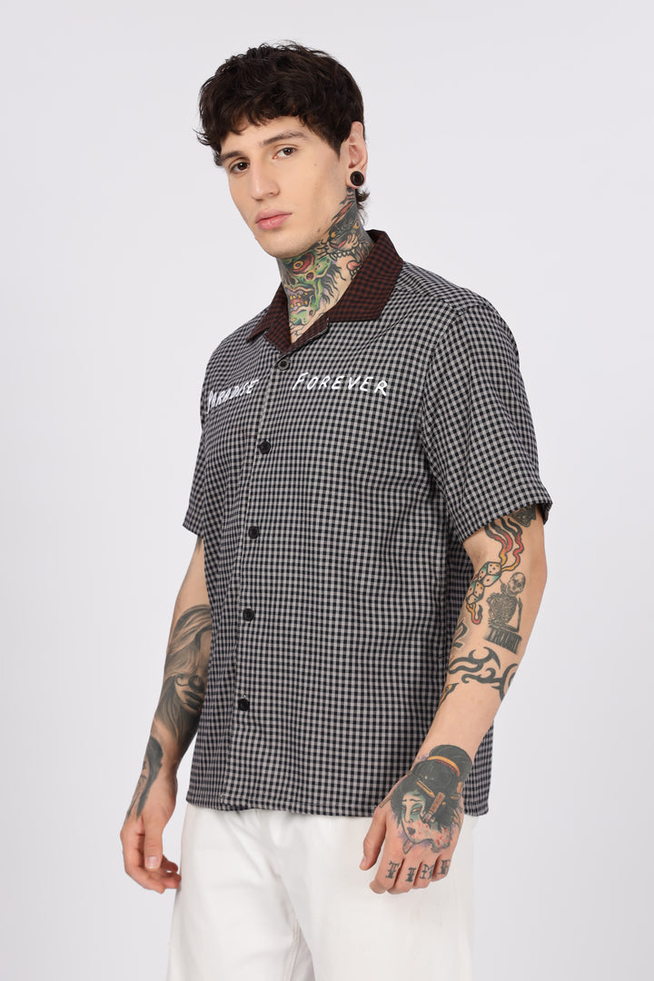 Paradise Forever: Black Checks Embroidery Cuban Shirt