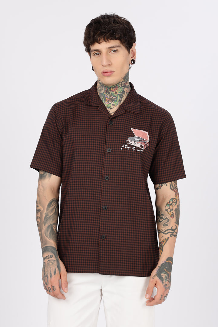 Gramophone: Embroidery Brown Cuban Shirt