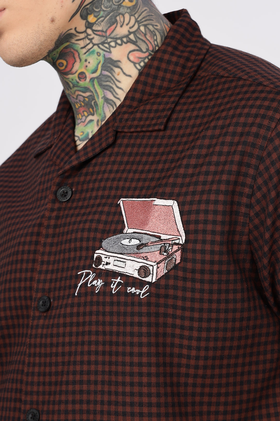 Gramophone: Embroidery Brown Cuban Shirt