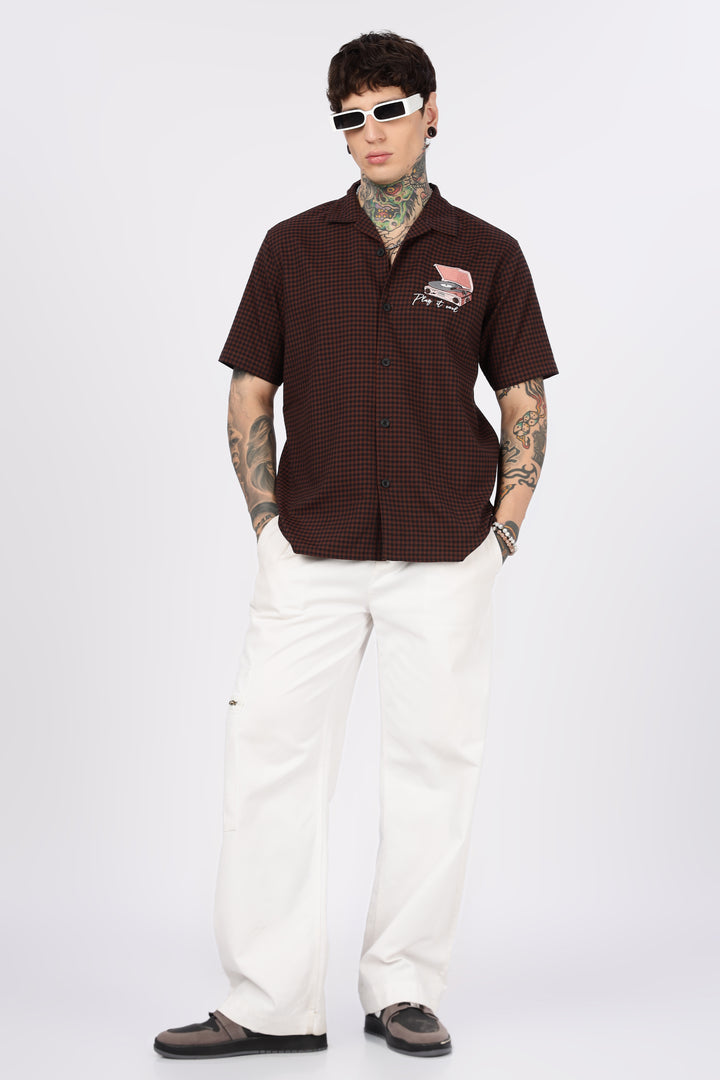 Gramophone: Embroidery Brown Cuban Shirt