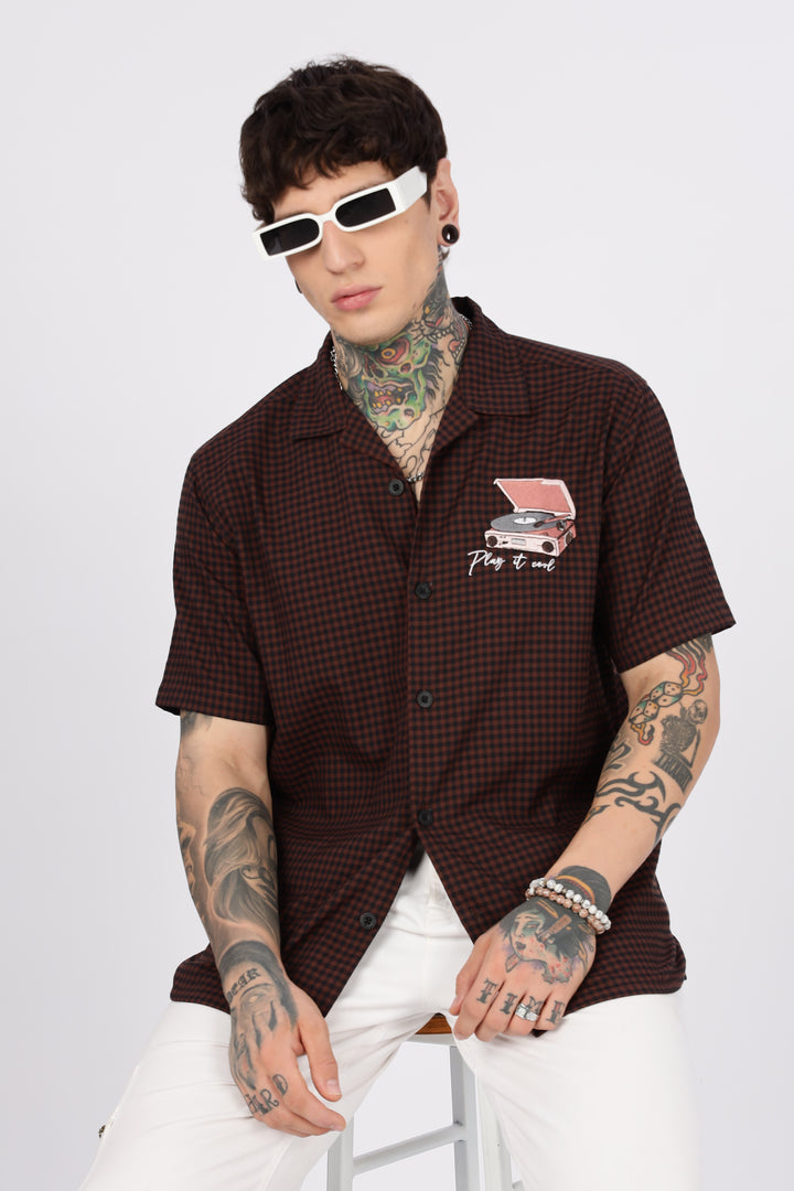 Gramophone: Embroidery Brown Cuban Shirt