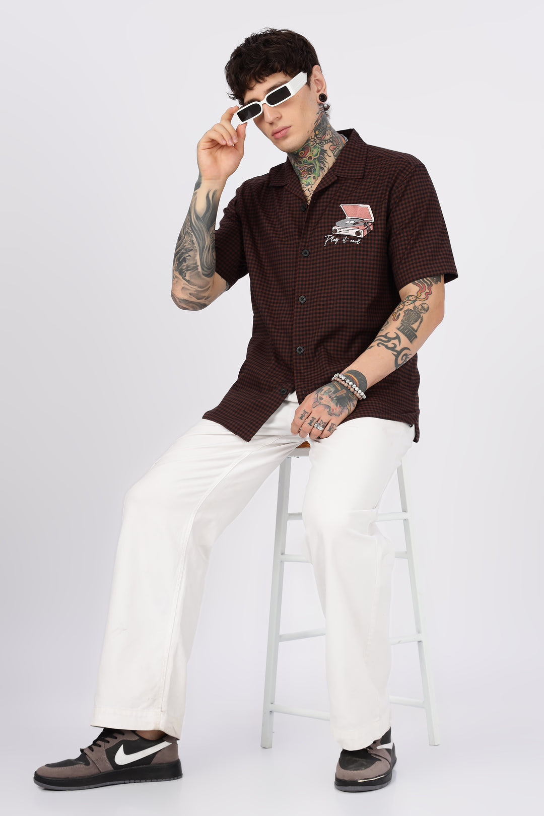 Gramophone: Embroidery Brown Cuban Shirt