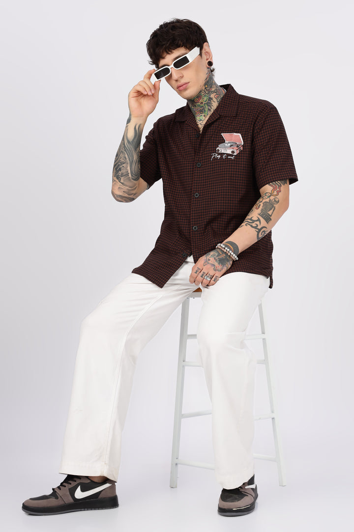 Gramophone: Embroidery Brown Cuban Shirt