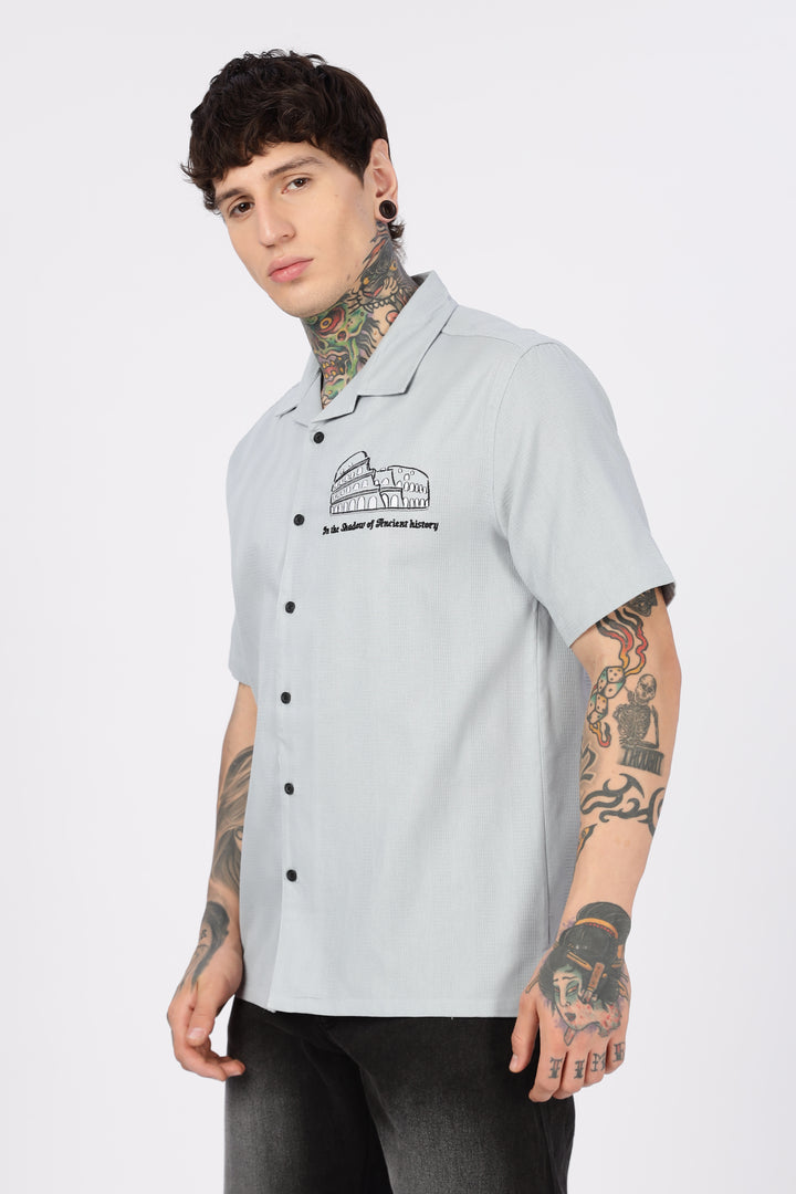 Heritage : Embroidery Textured fabric Cuban Cotton Shirt