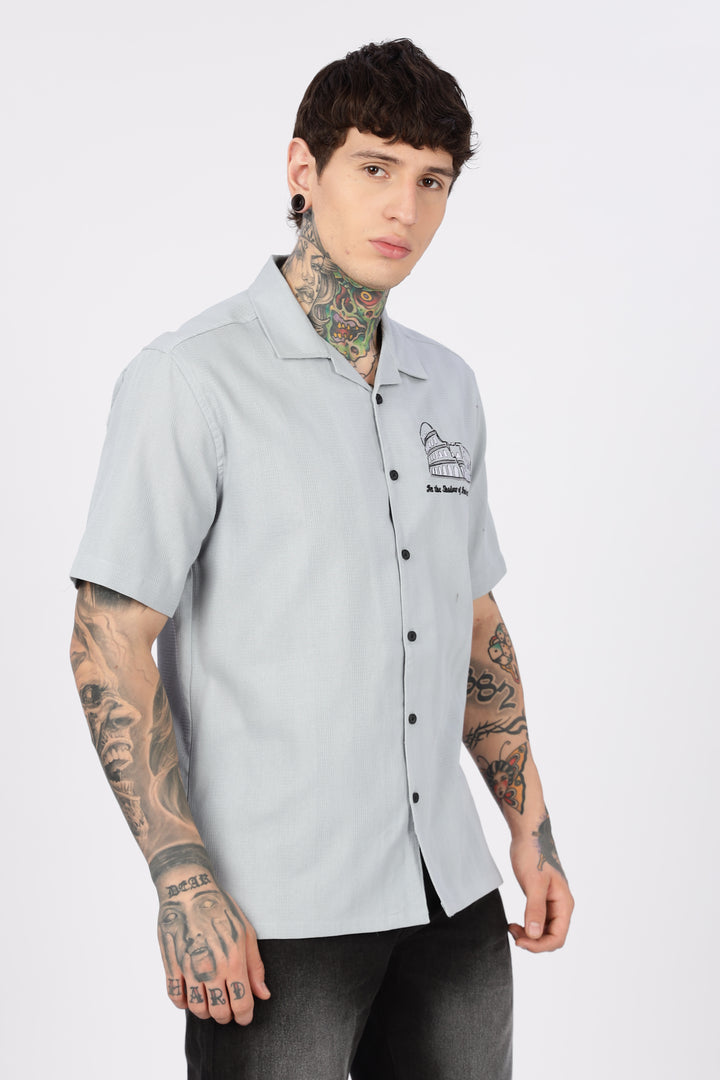Heritage : Embroidery Textured fabric Cuban Cotton Shirt