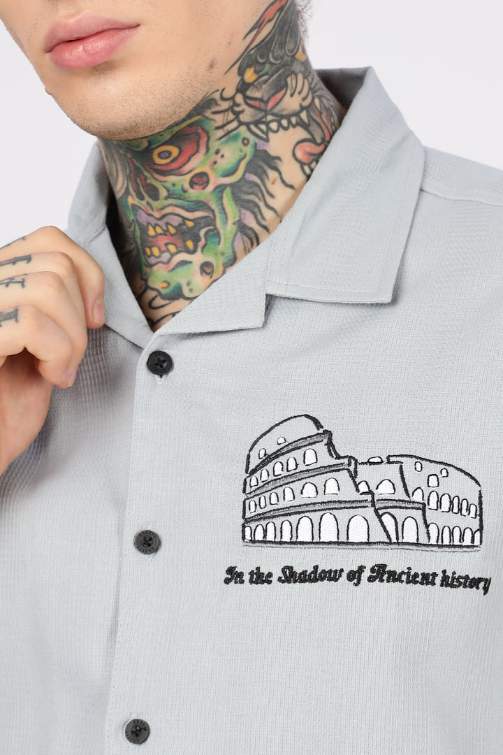 Heritage : Embroidery Textured fabric Cuban Cotton Shirt
