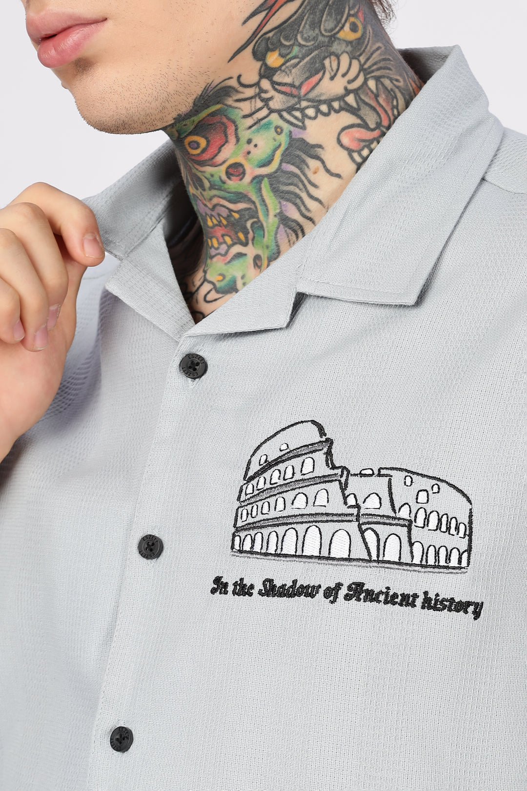 Heritage : Embroidery Textured fabric Cuban Cotton Shirt