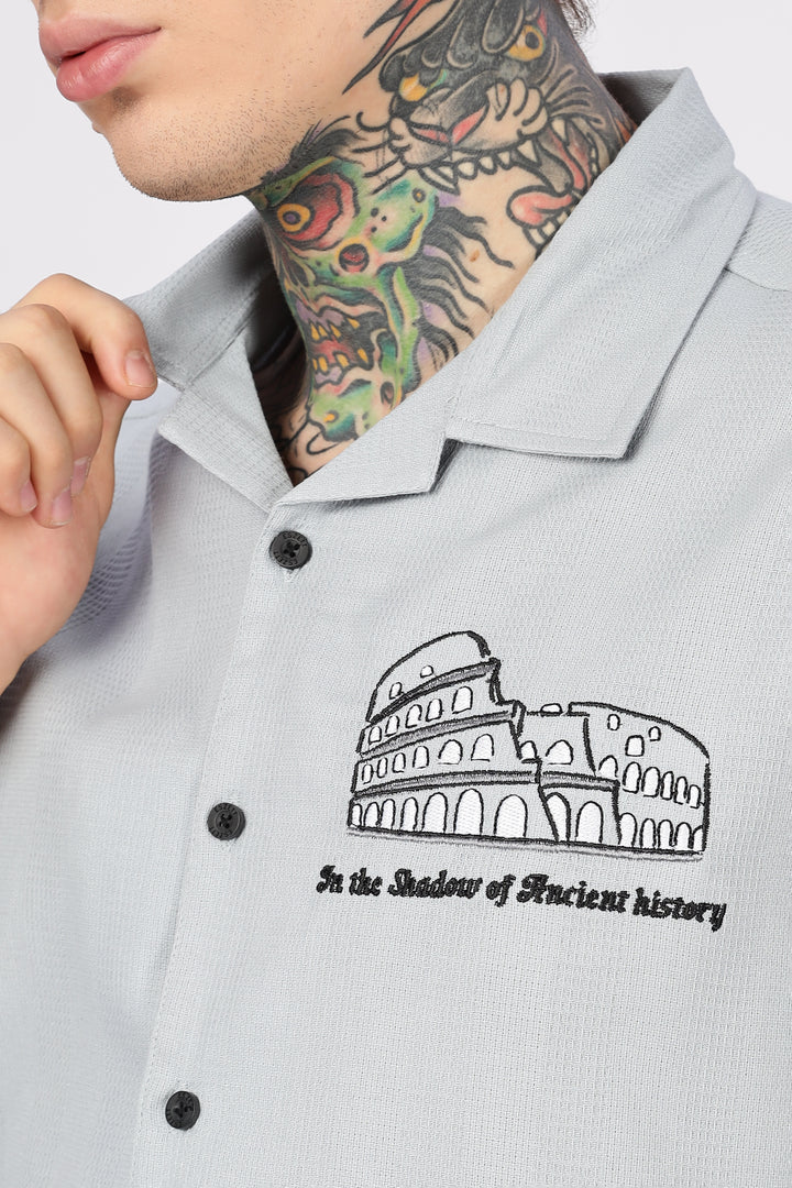 Heritage : Embroidery Textured fabric Cuban Cotton Shirt