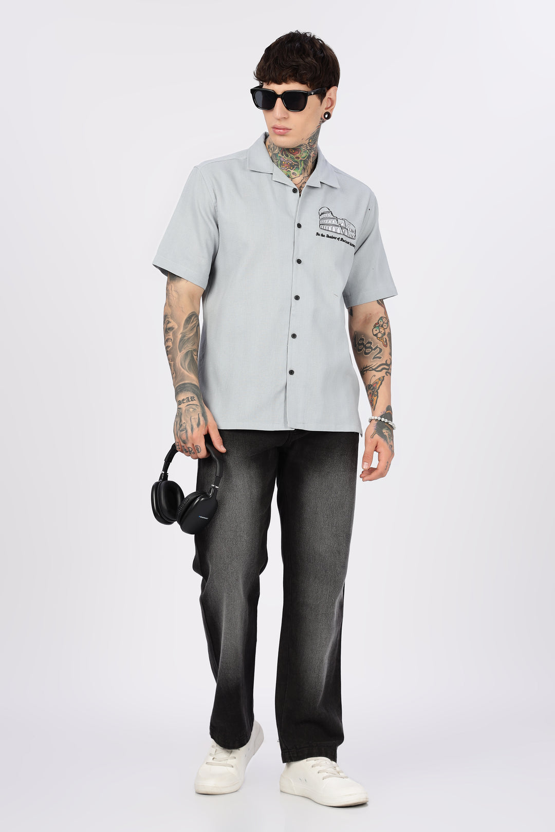 Heritage : Embroidery Textured fabric Cuban Cotton Shirt