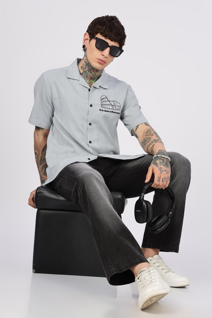 Heritage : Embroidery Textured fabric Cuban Cotton Shirt
