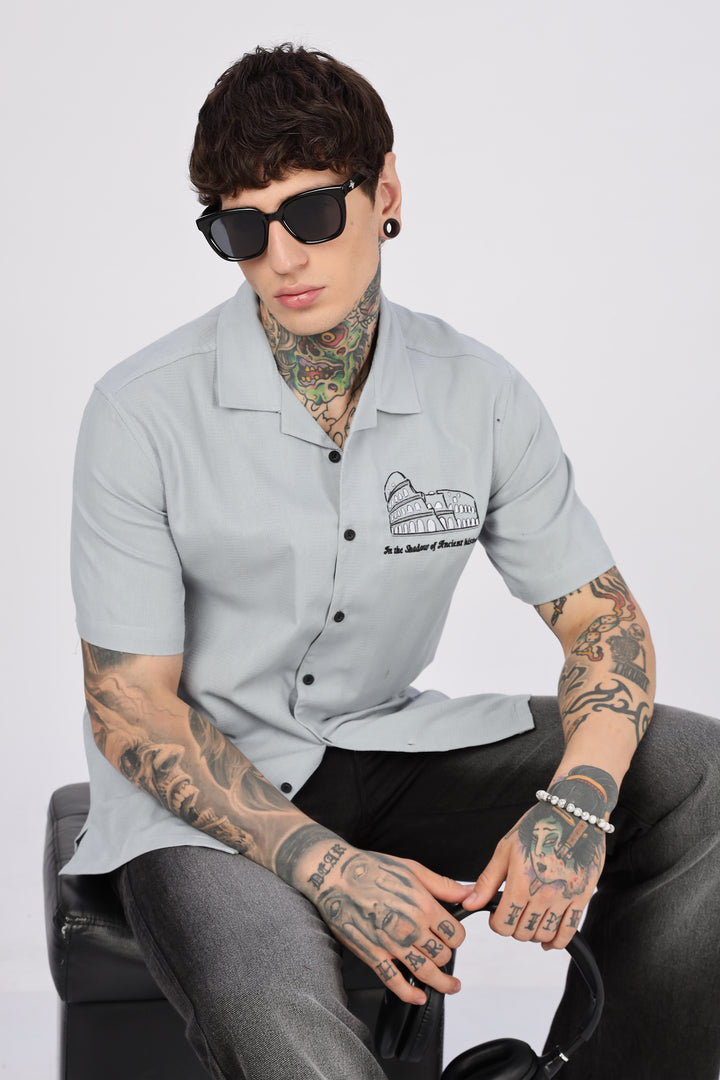 Heritage : Embroidery Textured fabric Cuban Cotton Shirt