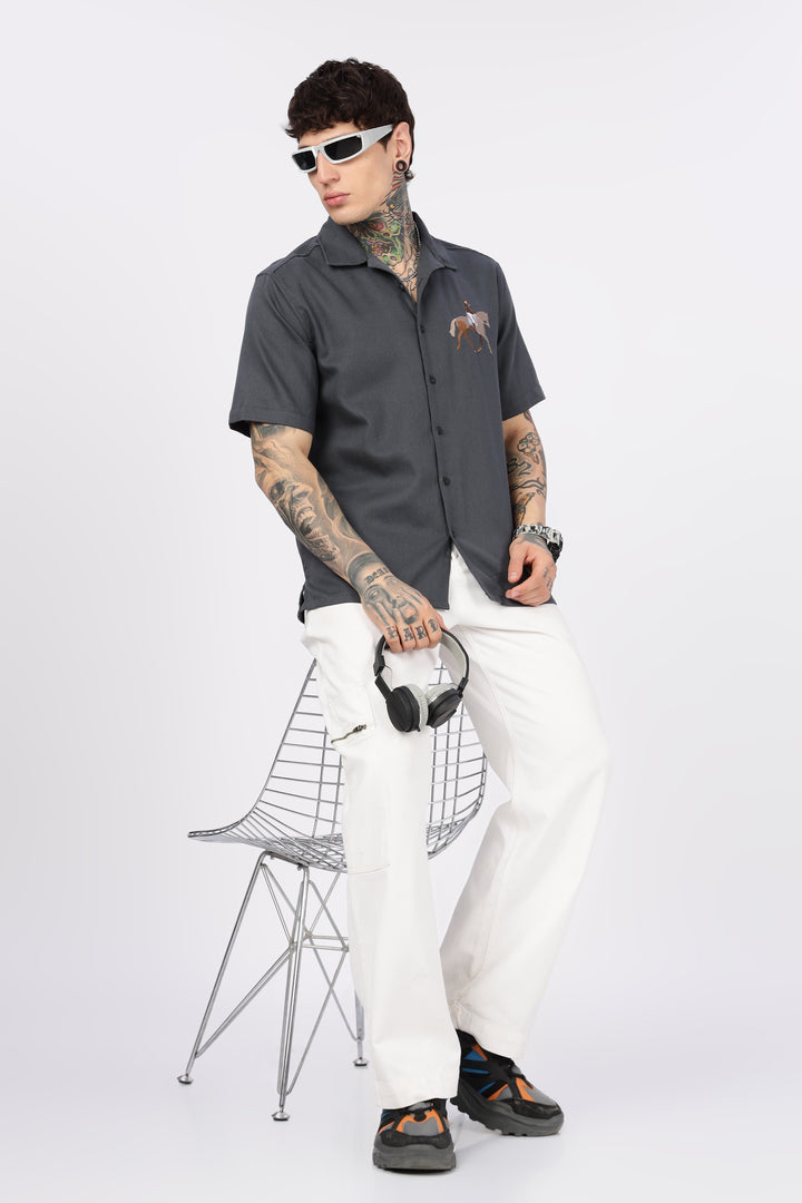 Race-Horse: Embroidery Textured Fabric Cuban Shirt