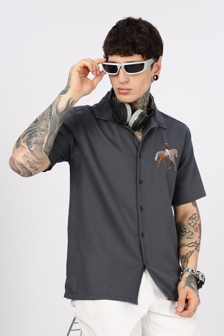 Race-Horse: Embroidery Textured Fabric Cuban Shirt