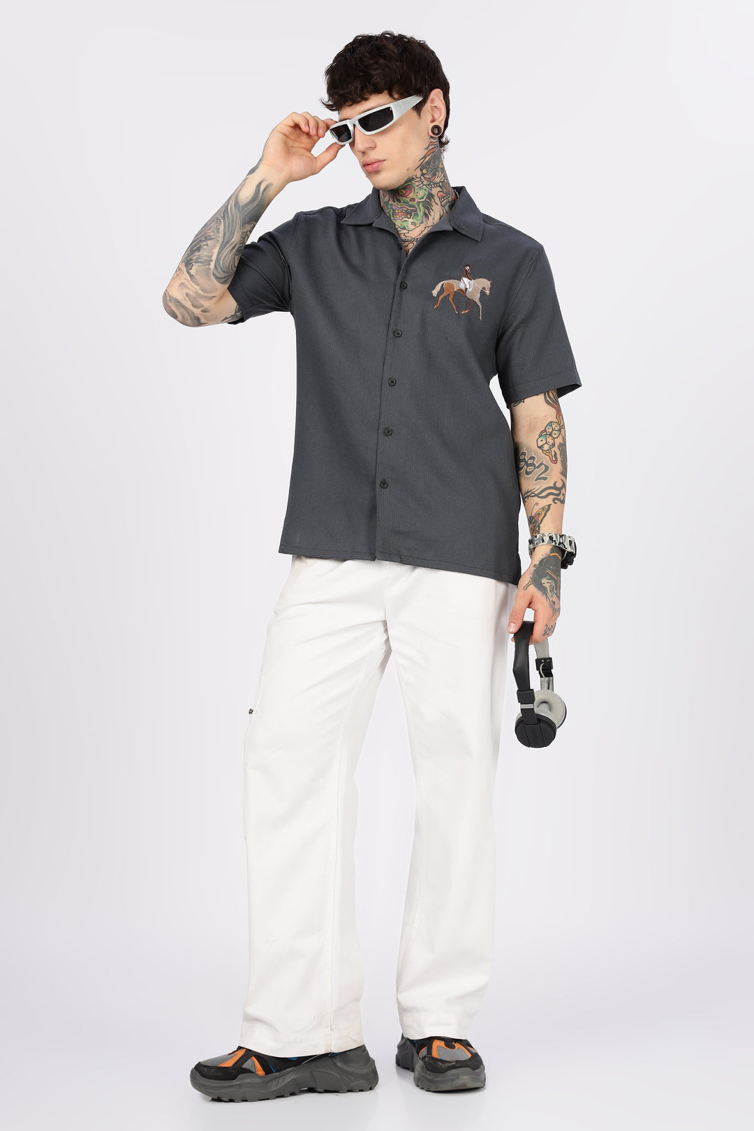 Race-Horse: Embroidery Textured Fabric Cuban Shirt