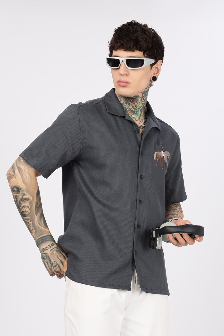 Race-Horse: Embroidery Textured Fabric Cuban Shirt