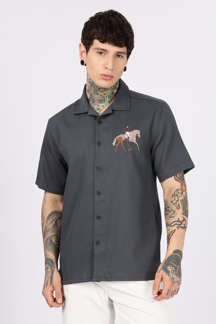 Race-Horse: Embroidery Textured Fabric Cuban Shirt